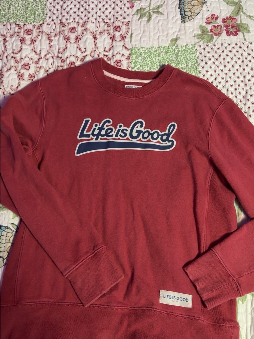 Life Is Good Burgundy Crewneck with Navy Logo